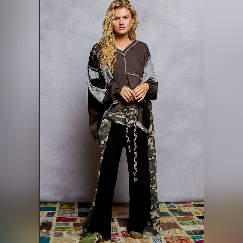 POL Black & Camouflage Wide Leg Pants with Drawstring - Picture 4 of 4